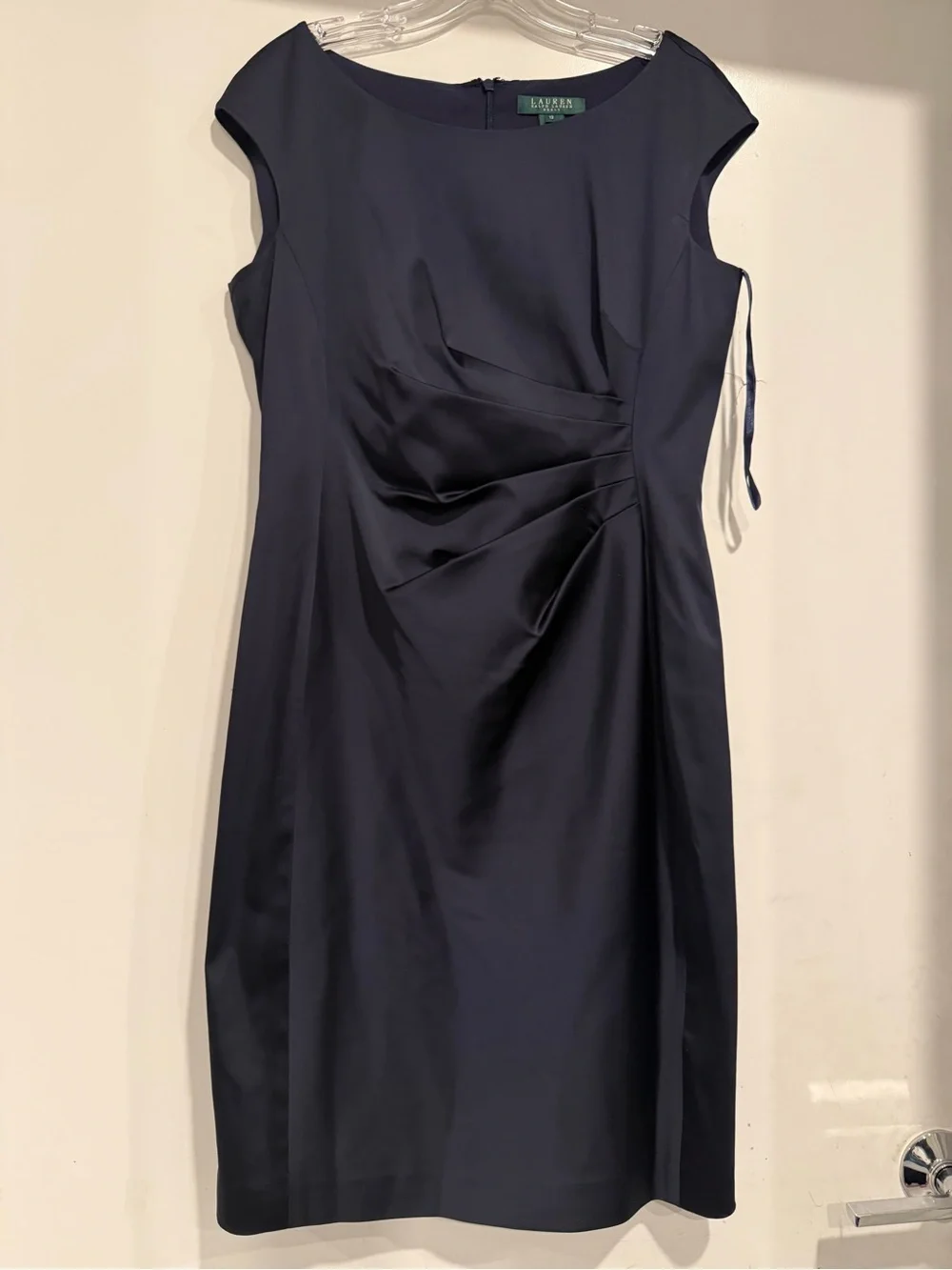 Lauren Ralph LAUREN Sapphire Sheath Dress Satin Cocktail Special Occasion Sz 12 - Picture 2 of 5